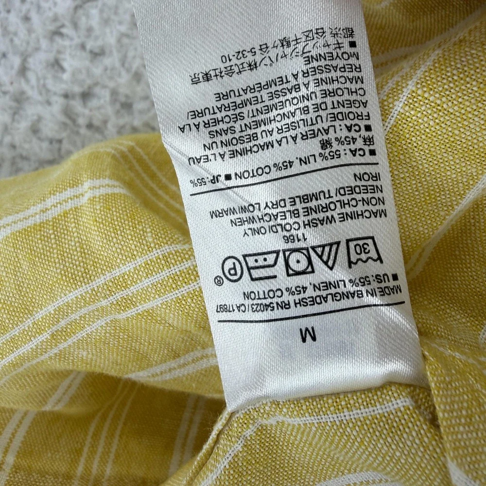 Banana Republic Mens Medium Yellow Striped Short Sleeve Linen Blend Shirt NWT